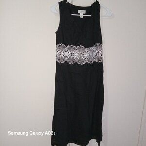 LOFT Black Dress with White Lace Detail